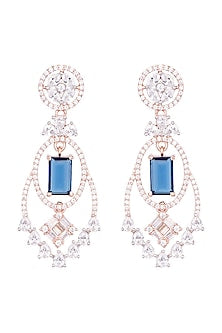 Rose Gold Plated Faux Diamond & Blue Stone Earrings
