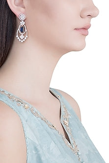 Rose Gold Plated Faux Diamond & Blue Stone Earrings