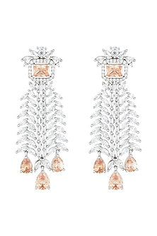 White Rhodium Plated Faux Diamond & Yellow Stone Earrings