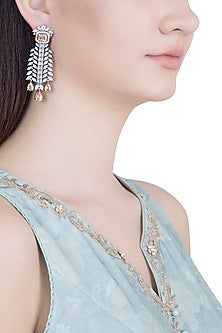 White Rhodium Plated Faux Diamond & Yellow Stone Earrings