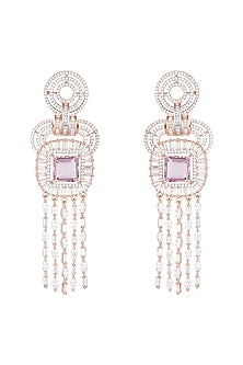 Rose Gold Plated Faux Diamond & Violet Stone Dangler Earrings