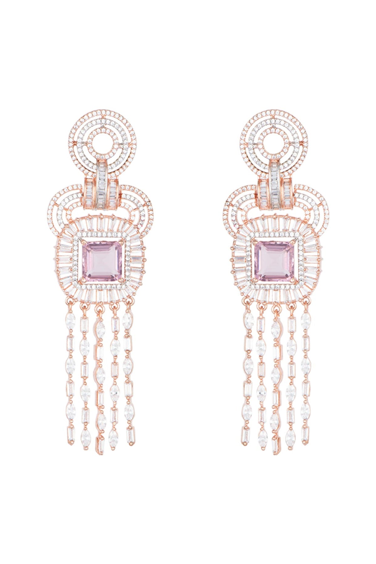 Rose Gold Plated Faux Diamond & Violet Stone Dangler Earrings
