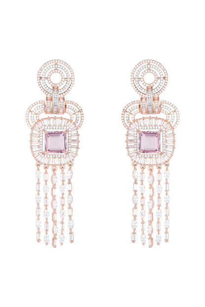 Rose Gold Plated Faux Diamond & Violet Stone Dangler Earrings