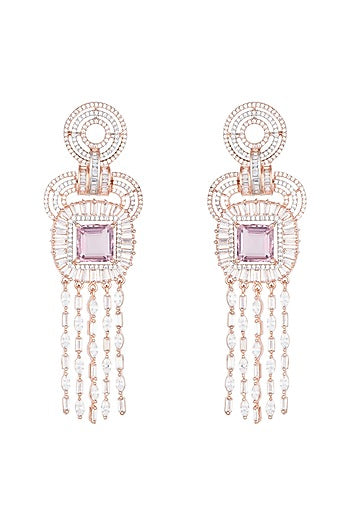 Rose Gold Plated Faux Diamond & Violet Stone Dangler Earrings