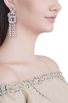 Rose Gold Plated Faux Diamond & Violet Stone Dangler Earrings