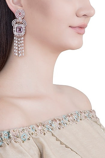 Rose Gold Plated Faux Diamond & Violet Stone Dangler Earrings