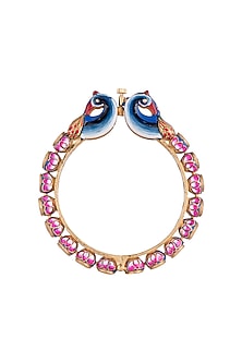 Gold Rhodium Finish Kundan Meenakari Openable Bangle