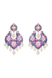 Gold Rhodium Finish Blue Meenakari Earrings
