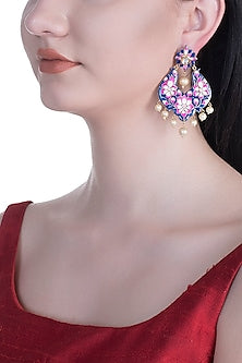 Gold Rhodium Finish Blue Meenakari Earrings