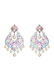 Gold Rhodium Finish Blue Meenakari Earrings