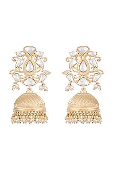 Gold Finish Kundan & Faux Pearl Jhumki Earrings