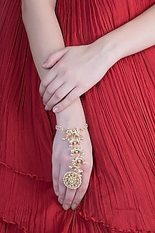 Gold Rhodium Finish Kundan & Faux Pearl Hathphool