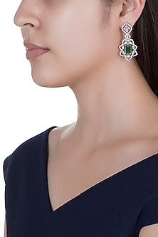 Rose Gold Finish Green Stone & Faux Diamond Long Earrings