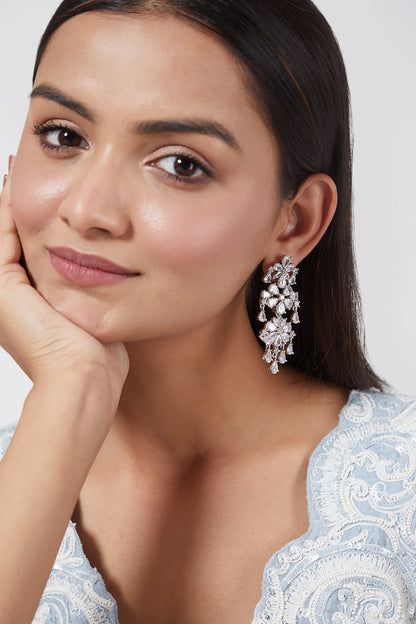 White Finish Zircon & Pearl Dangler Earrings