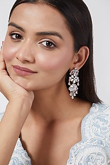White Finish Zircon & Pearl Dangler Earrings