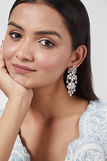 White Finish Zircon & Pearl Dangler Earrings