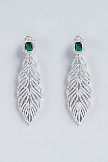 White Finish Emerald & Zircon Dangler Earrings