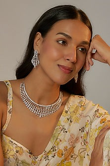 White Finish Faux Diamond Necklace Set