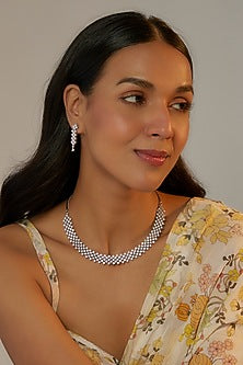 White Finish Faux Diamond Necklace Set