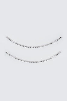 White Finish Faux Diamond Anklet (set of 2)