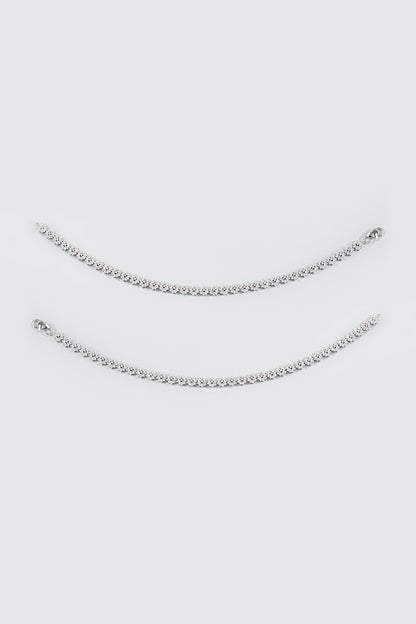 White Finish Faux Diamond Anklet (set of 2)