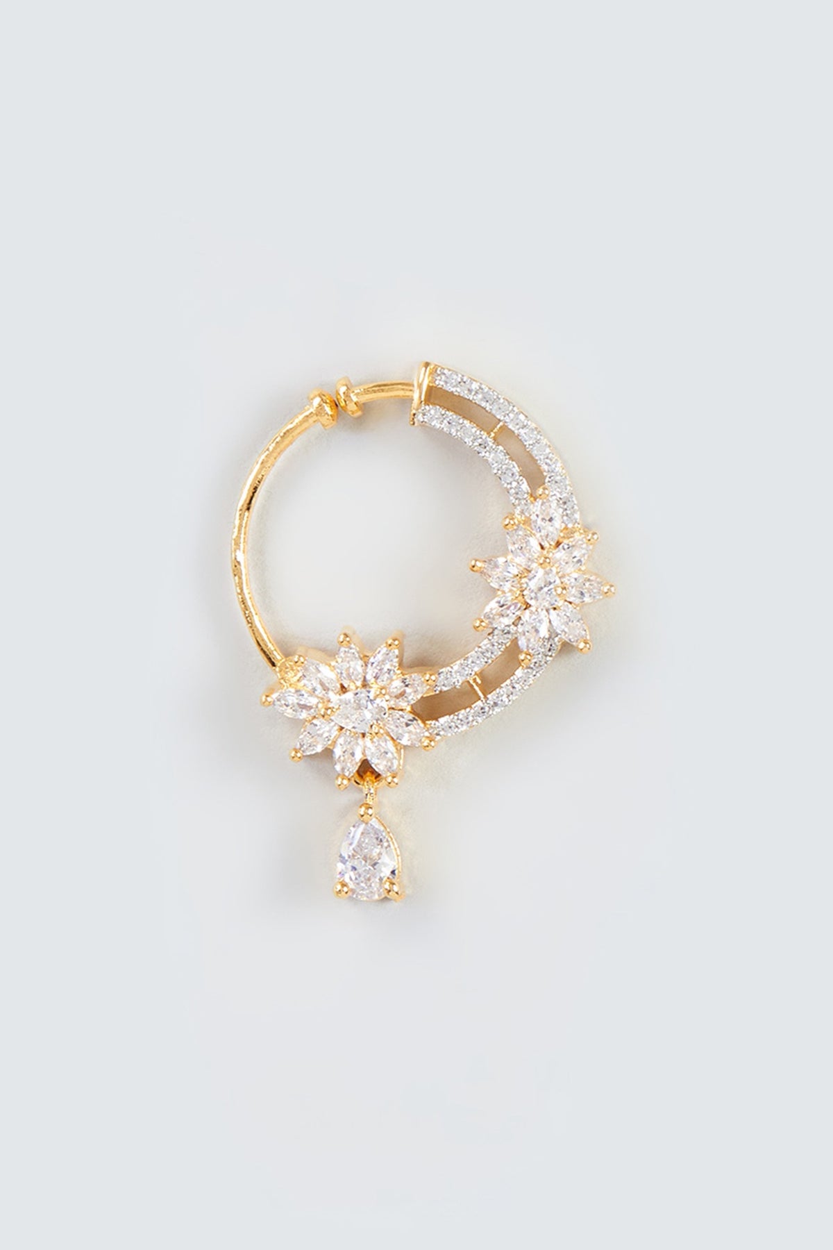Gold Finish White Zircon Nose Ring