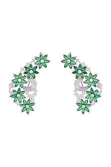 White Finish Green Stones & Faux Diamond Earrings