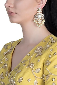 Gold Finish Kundan, Faux Pearls & Diamond Earrings