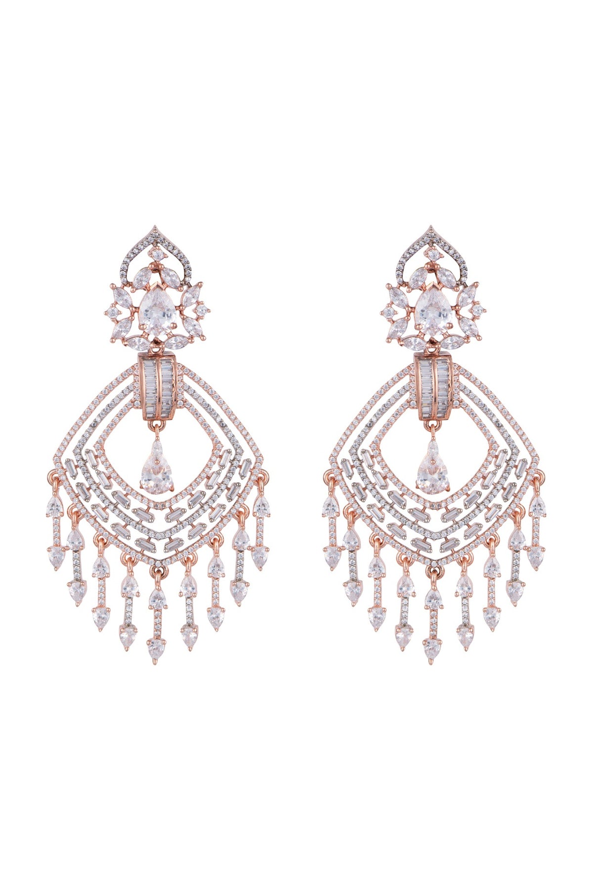 Rose Gold Finish Faux Diamond Dangler Earrings