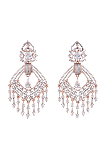 Rose Gold Finish Faux Diamond Dangler Earrings