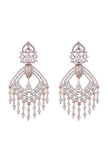 Rose Gold Finish Faux Diamond Dangler Earrings