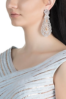 White Finish Faux Diamond & Citrine Colored Stone Long Earrings