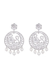 White Finish Faux Diamond & Pearl Earrings
