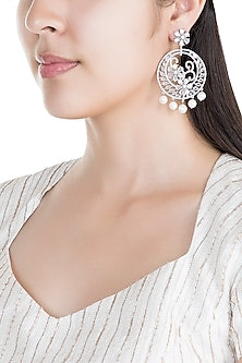 White Finish Faux Diamond & Pearl Earrings