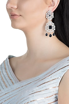 White Finish Faux Diamond & Blue Stone Earrings