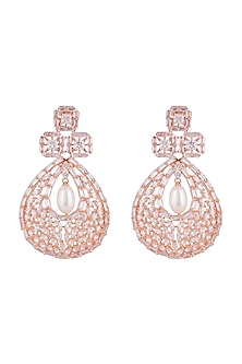 Rose Gold Finish Faux Diamond & Pearl Earrings