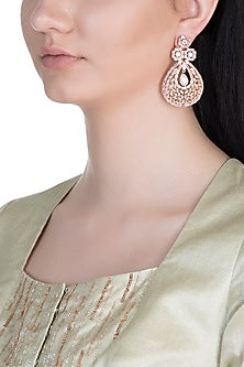 Rose Gold Finish Faux Diamond & Pearl Earrings