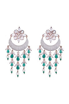 Rose Gold Finish Faux Diamonds & Green Stones Earrings
