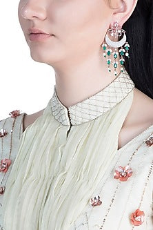 Rose Gold Finish Faux Diamonds & Green Stones Earrings