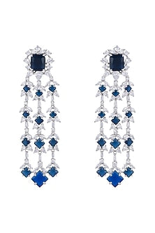 White Finish Daux Diamonds & Blue Stones Dangler Earrings