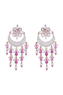 Rose Gold Finish Faux Diamond & Red Stone Earrings