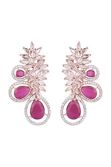 Rose Gold Finish Red Stone & Faux Diamond Earrings