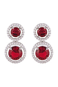 White FInish Faux Diamond & Red Stones Earrings