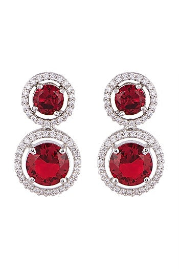 White FInish Faux Diamond & Red Stones Earrings