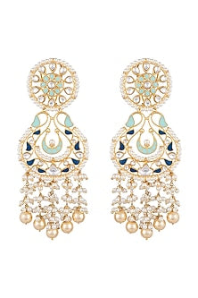 Gold Finish Kundan & Pearl Enameled Earrings