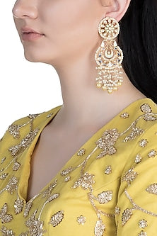 Gold Finish Kundan & Pearl Enameled Earrings