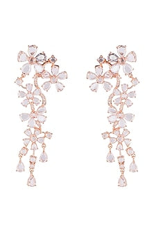 Rose Gold Finish Faux Rose Cut Diamond Long Earrings