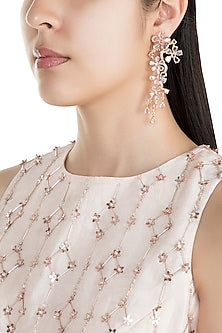 Rose Gold Finish Faux Rose Cut Diamond Long Earrings