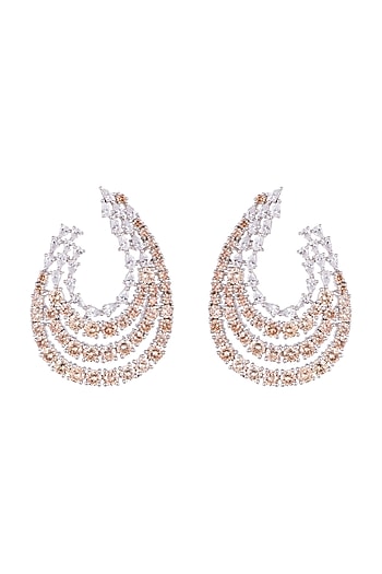 White FInish Faux Diamond & Champagne Stone Earrings