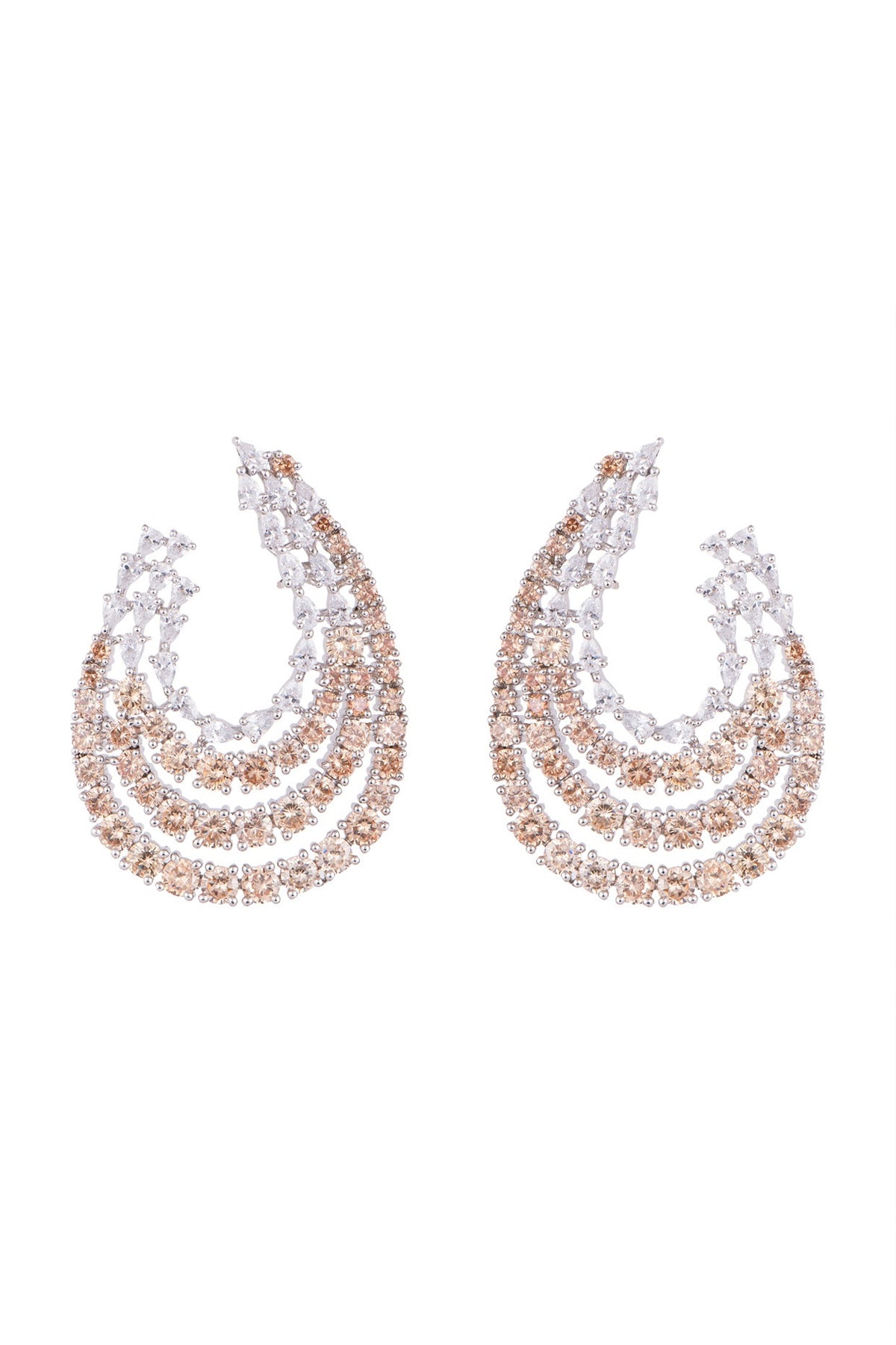 White FInish Faux Diamond & Champagne Stone Earrings